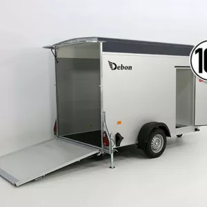 Debon Kofferanhänger C300 148x295cm H:190cm 1,3t Alu, Polybug|Tür|grau-Neu